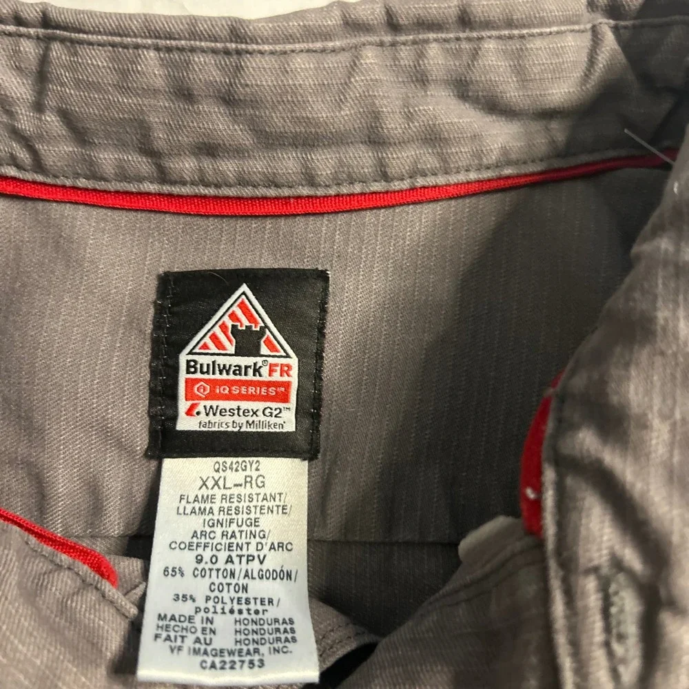 BULLWORK FR Cat 2 Mens IQ Work Shirt XXL‎ Gray Flame Resistant Westex Gen 2